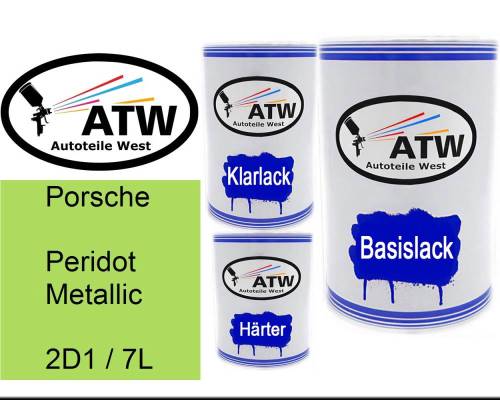 Porsche, Peridot Metallic, 2D1 / 7L: 500ml Lackdose + 500ml Klarlack + 250ml Härter - Set, von ATW Autoteile West.